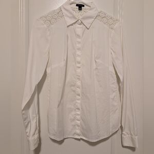 Ann Taylor White Blouse with Lace Detail